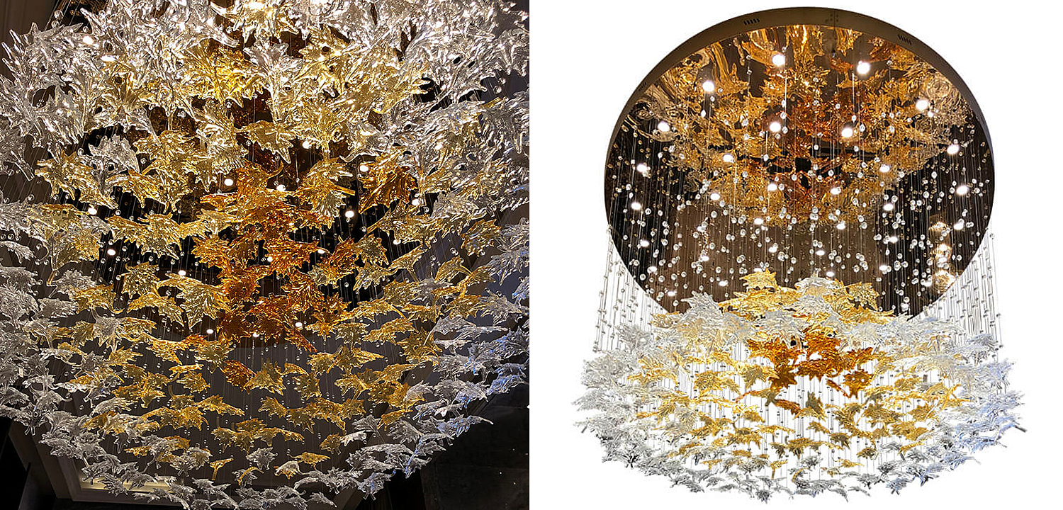 Большая круглая люстра с подвесками в виде листьев Amber Leaf Fall Light Chandelier Большая круглая люстра с подвесками в виде листьев Amber Leaf Fall Light Chandelier - Loft-Concept в Кирове