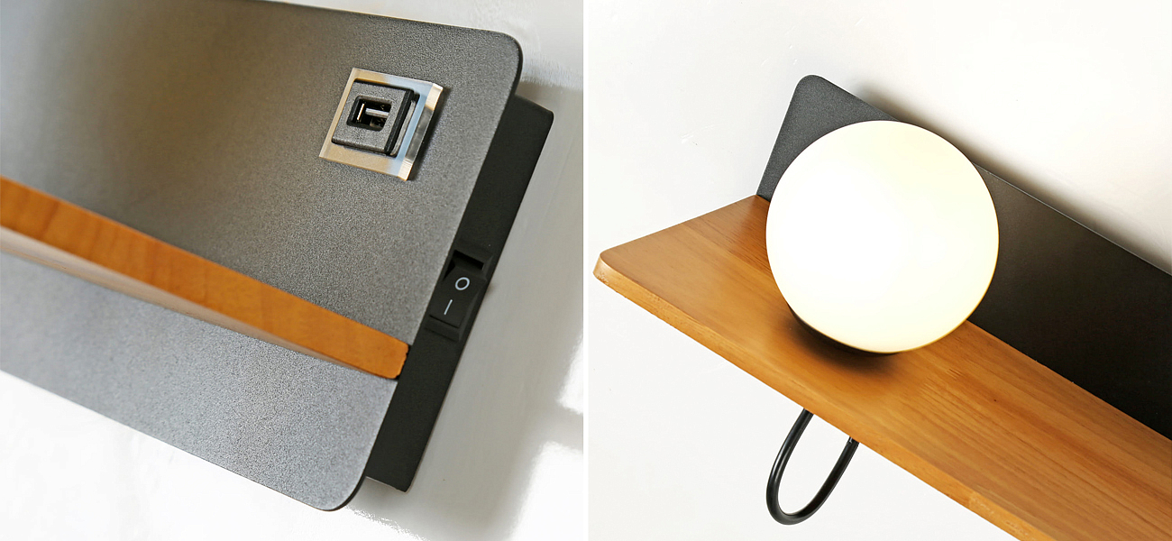 Бра с полкой Black GAVIN WOOD USB Бра с полкой Black GAVIN WOOD USB - Loft-Concept в Кирове