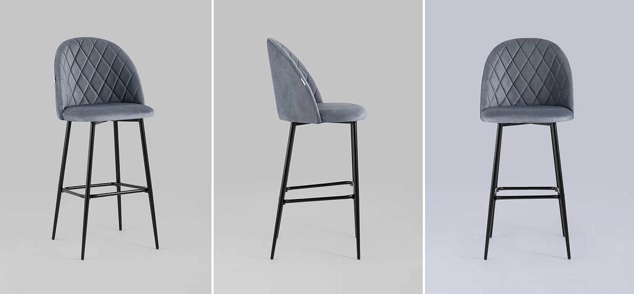Барный Стул Miruna Rhombus Серый Велюр Барный Стул Miruna Rhombus Серый Велюр - Loft-Concept в Кирове