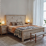 Двуспальная кровать из массива манго с резьбой Celestino Grey Mango Bed варинант исполнения - 2 | Loft Concept в Кирове