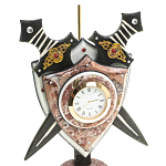 Часы настольные в виде щита с флагом из натуральных камней Змеевик и Креноид Stone Clock варинант исполнения - 3 | Loft Concept в Кирове