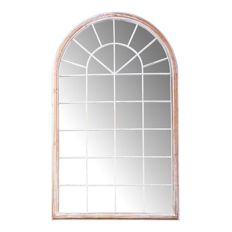 Зеркало-окно настенное в венецианском стиле с деревянной рамой бежевого цвета Venetian Smooth Белый Бежевый в Кирове | Loft Concept 
