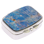 Таблетница карманная прямоугольная на 2 отделения с зеркалом и накладкой из натурального камня Лазурит Silver Stone Pillboxes варинант исполнения - 1 | Loft Concept в Кирове