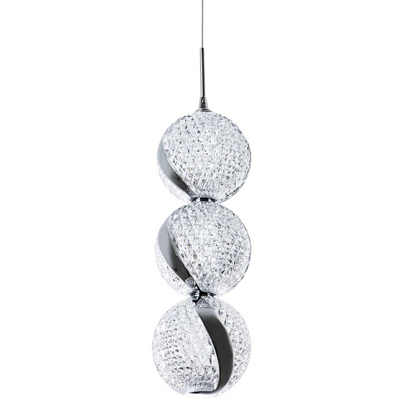 Подвесной светильник с плафонами в виде 3-х сфер из рельефного акрила Morgaine Spheres Chrome Light Хром Прозрачный Подвесной светильник с плафонами в виде 3-х сфер из рельефного акрила Morgaine Spheres Chrome Light Хром Прозрачный в Кирове | Loft Concept