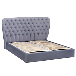 Кровать двуспальная серая с основанием из массива дерева с мягким изголовьем Velour Beds варинант исполнения - 1 | Loft Concept в Кирове