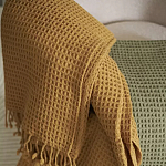 Плед из шерсти цвета охры с бахарамой Waffle Comfort варинант исполнения - 4 | Loft Concept в Кирове