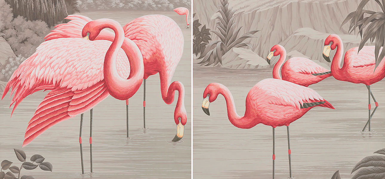 Обои ручная роспись Flamingos Flamingo on Eau Forte scenic paper Обои ручная роспись Flamingos Flamingo on Eau Forte scenic paper - Loft-Concept в Кирове