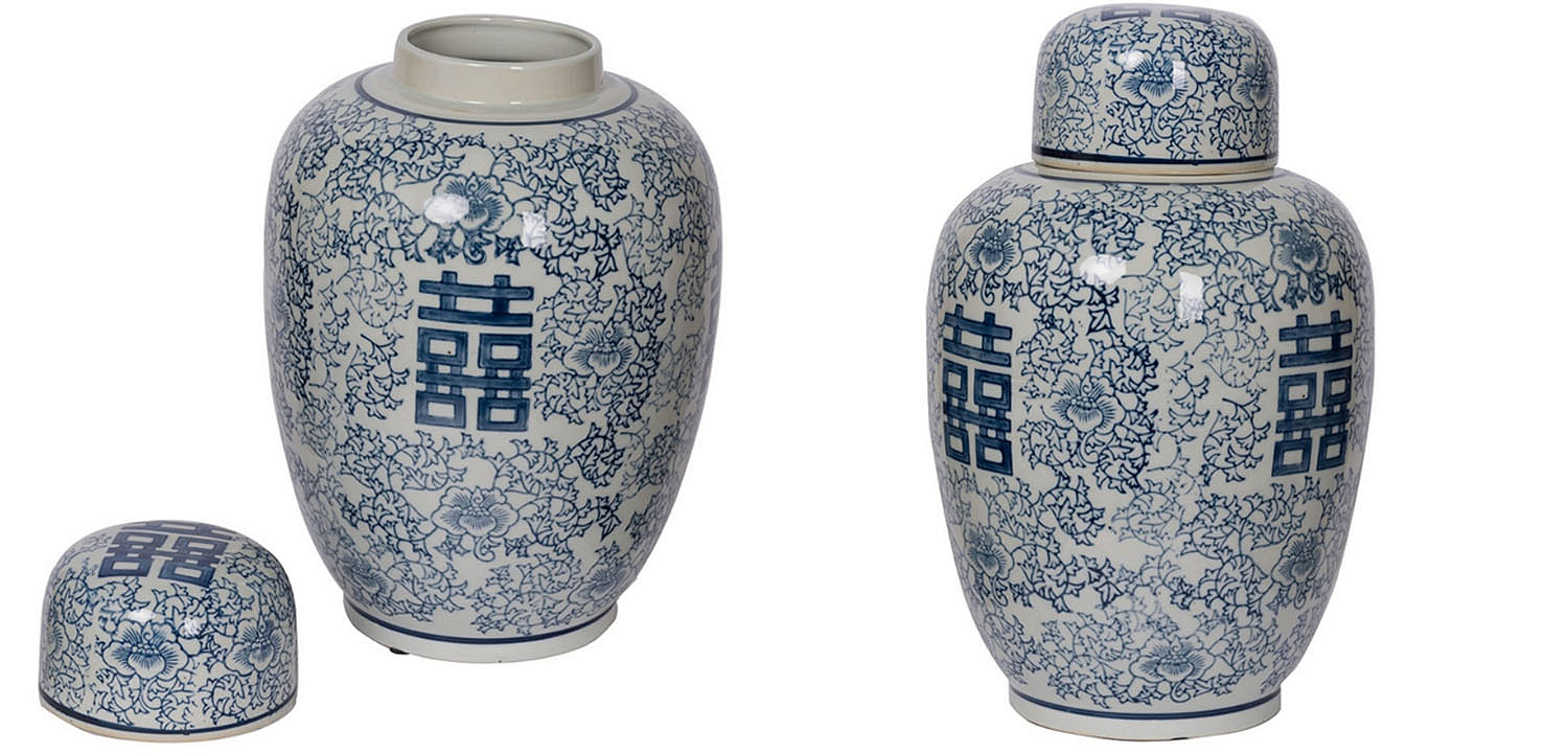 Китайская ваза c крышкой Blue & White Ornament Vase - Loft-Concept в Кирове