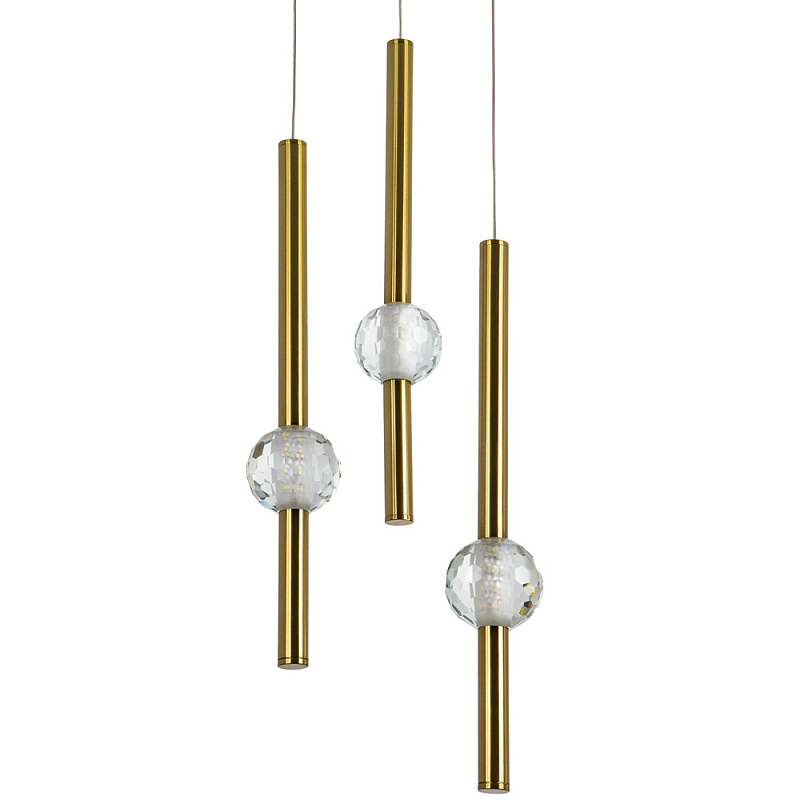 Подвесной светильник с 3-мя плафонами Celestin Spheres Brass Hanging Lamp Латунь Прозрачный Подвесной светильник с 3-мя плафонами Celestin Spheres Brass Hanging Lamp Латунь Прозрачный в Кирове | Loft Concept