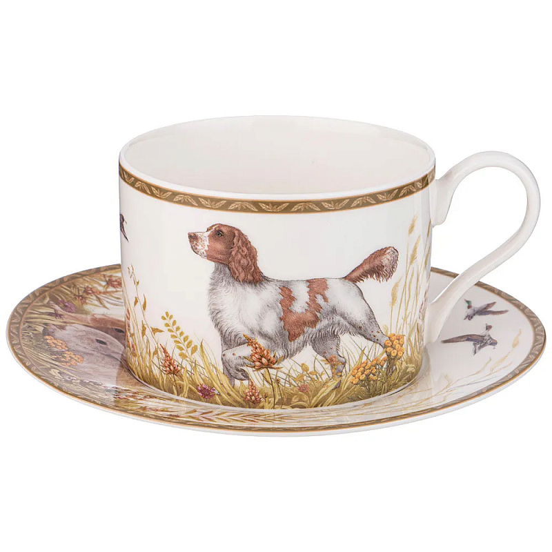 Чайная пара из фарфора с изображением собаки и зайцев 300 мл Hunting Porcelain Collection Белый Коричневый Мульти Чайная пара из фарфора с изображением собаки и зайцев 300 мл Hunting Porcelain Collection Белый Коричневый Мульти в Кирове | Loft Concept