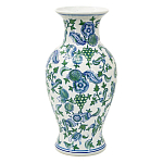 Ваза с зелено-голубым цветочным узором на белом фоне 47 см Blue & White Ornament варинант исполнения - 1 | Loft Concept в Кирове