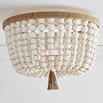 Круглый потолочный светильник украшенный круглыми белыми бусинами Wooden Beads Ceiling lamp варинант исполнения - 2 | Loft Concept в Кирове