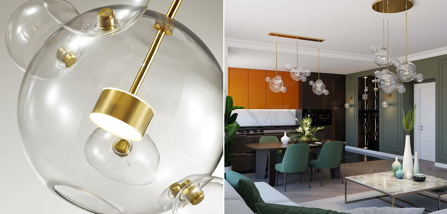 Люстра Transparent Bubble Chandelier Gold Line Люстра Transparent Bubble Chandelier Gold Line - Loft-Concept в Кирове
