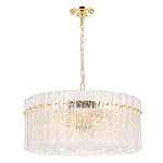 Люстра подвесная круглая с прозрачными рельефными стеклянными вставками и золотым основанием Textured Glass Chandelier варинант исполнения - 1 | Loft Concept в Кирове