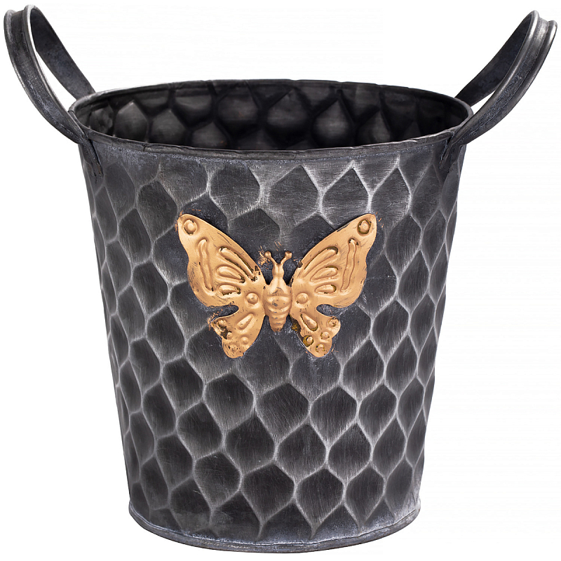 Железное кашпо Gold butterfly design Серый Черный Золотой Железное кашпо Gold butterfly design Серый Черный Золотой в Кирове | Loft Concept