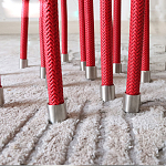 Дизайнерский журнальный стол с круглой прозрачной столешницей и основанием в виде красных металлических тросов Wires варинант исполнения - 3 | Loft Concept в Кирове