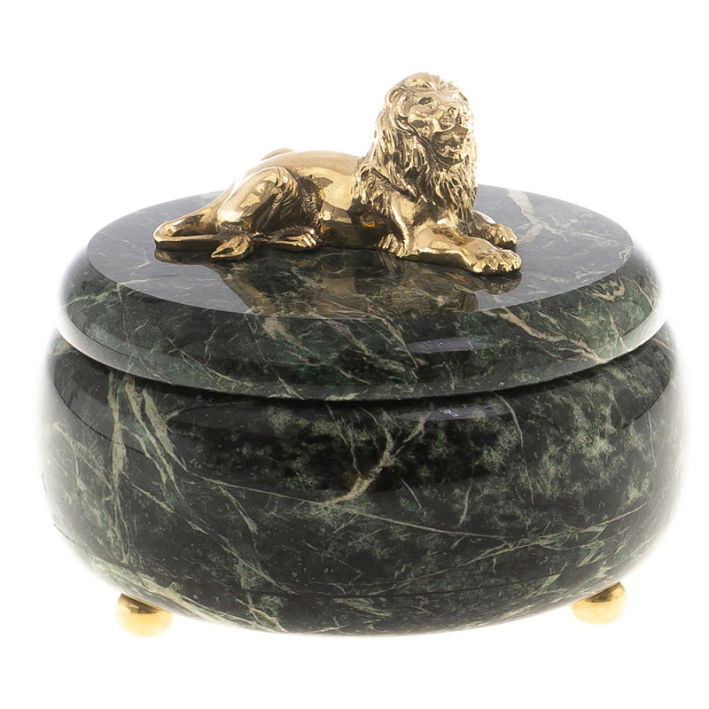 Шкатулка из натурального камня змеевик с фигуркой льва Stone Casket Змеевик Бронза Шкатулка из натурального камня змеевик с фигуркой льва Stone Casket Змеевик Бронза в Кирове | Loft Concept