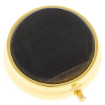 Таблетница карманная круглая с 3-мя отделениями с зеркалом и накладкой из натурального камня Соколиный глаз Gold Stone Pillboxes варинант исполнения - 1 | Loft Concept в Кирове