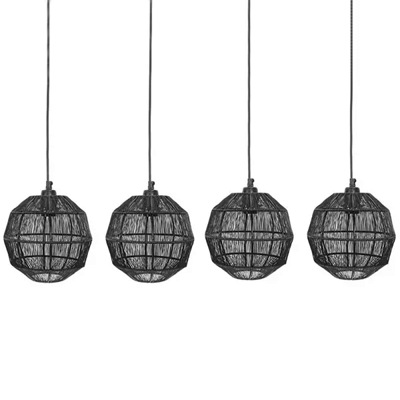Подвесной светильник с 5-ю плетеными металлическими абажурами Wicker Iron Lamp Черный Подвесной светильник с 5-ю плетеными металлическими абажурами Wicker Iron Lamp Черный в Кирове | Loft Concept