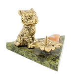 Подсвечник с фигуркой тигра из бронзы и натурального камня змеевик Stone Candlestick варинант исполнения - 1 | Loft Concept в Кирове