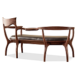 Кушетка с деревянным каркасом и сиденьем из коричневой натуральной кожи Moon Walnut Furniture варинант исполнения - 8 | Loft Concept в Кирове