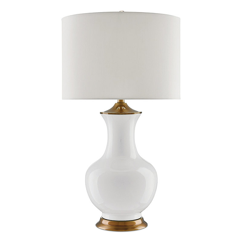 Настольная лампа белого цвета с фарфоровым основанием и латунными акцентами и тканевым абажуром Currey & Company Белый Латунь в Кирове | Loft Concept 