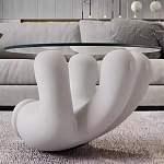 Дизайнерский журнальный стол с круглой прозрачной столешницей на белом фигурном основании Luqak варинант исполнения - 1 | Loft Concept в Кирове