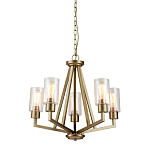 Люстра цвета латунь с 5-ю цилиндрическими плафонами из прозрачного пузырчатого стекла Kichler варинант исполнения - 1 | Loft Concept в Кирове