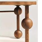 Обеденный стол деревянный с круглыми декоративными элементами на ножках Koko варинант исполнения - 1 | Loft Concept в Кирове