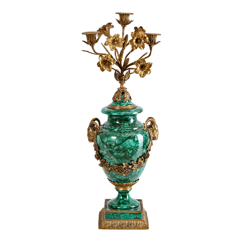 Подсвечник из фарфора с бронзовыми цветочными элементами Malachite Candlestick Бронза Малахит в Кирове | Loft Concept 