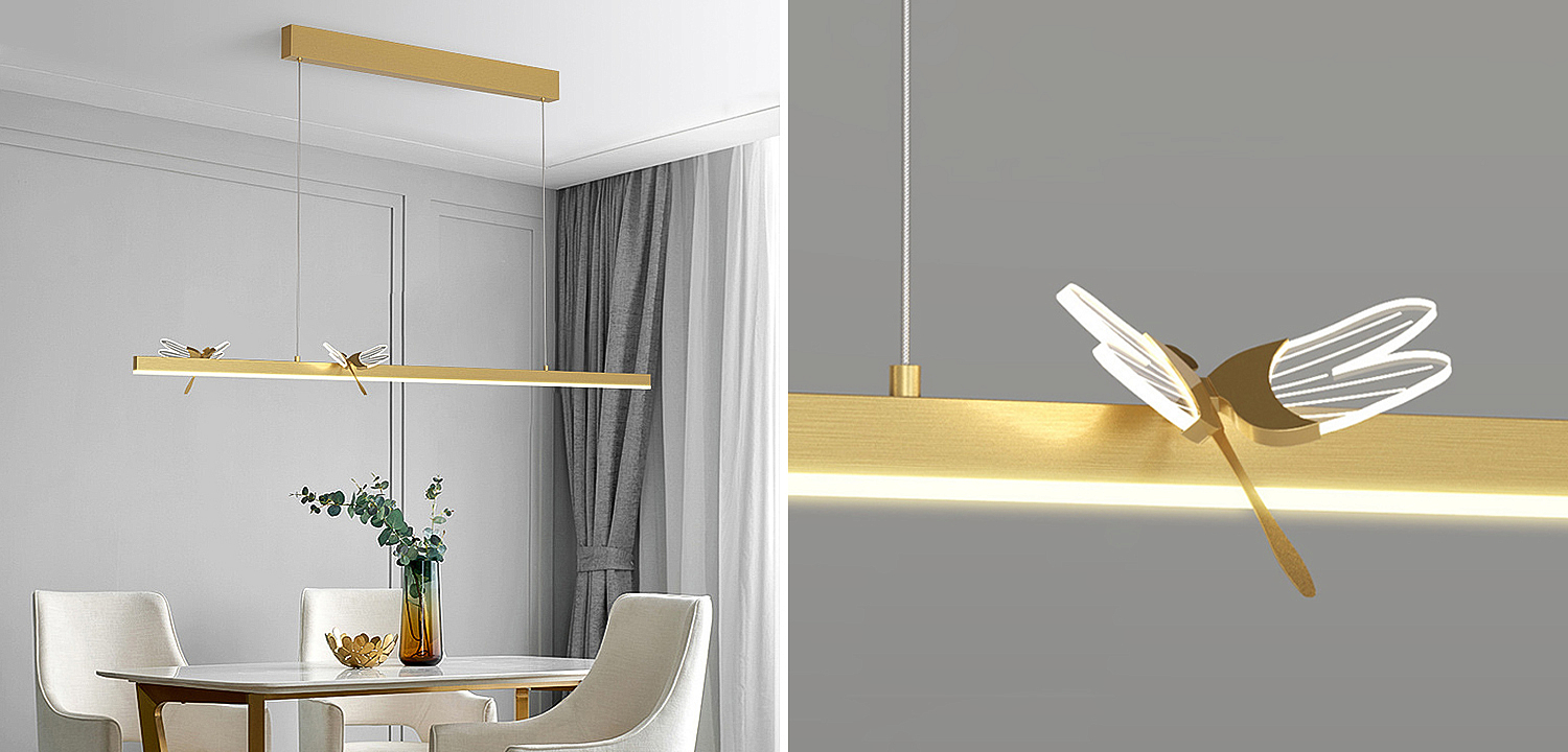 Линейный светильник со стрекозами Dragonfly Linear Chandelier Gold Линейный светильник со стрекозами Dragonfly Linear Chandelier Gold - Loft-Concept в Кирове