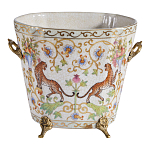 Кашпо с растительным и животным орнаментом на бронзовых ножках Turquoise Blooming Garden варинант исполнения - 1 | Loft Concept в Кирове