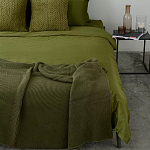 Плед из хлопка жемчужной вязки оливкового цвета Waffle Comfort варинант исполнения - 5 | Loft Concept в Кирове