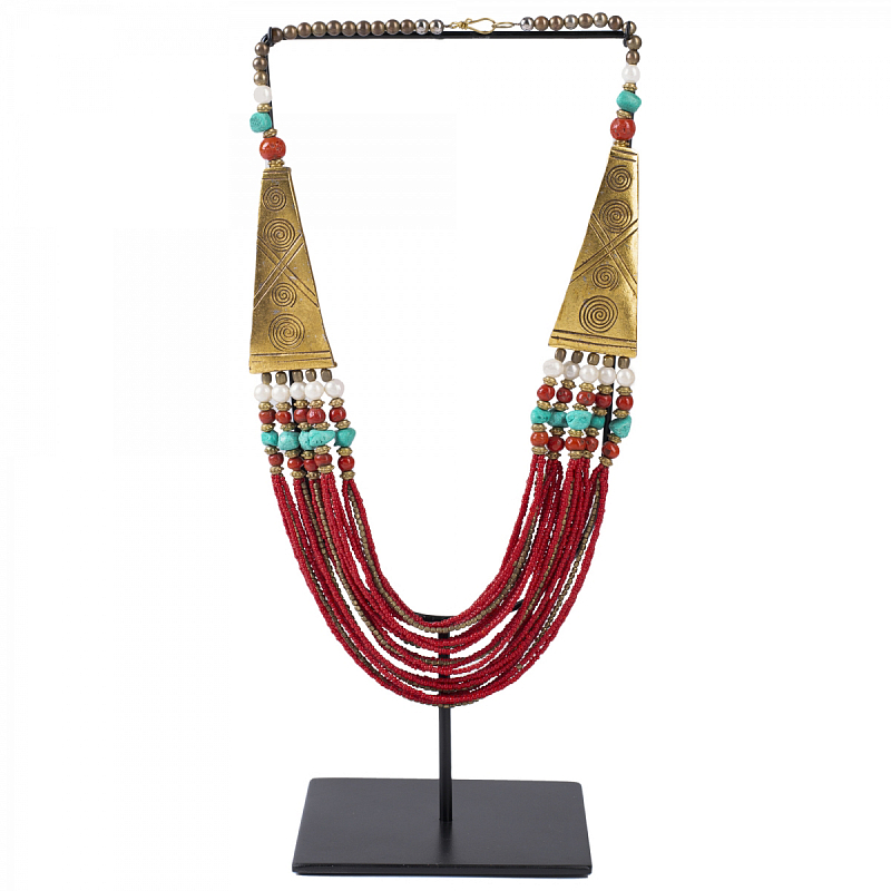 Ожерелье на подставке NECKLACE RED AND BRASS Латунь Красный в Кирове | Loft Concept 