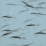 Обои ручная роспись Fishes Original colourway on Duck Egg dyed silk варинант исполнения - 1 | Loft Concept в Кирове
