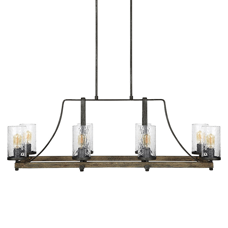 Люстра подвесная с восемью прозрачными стеклянными цилиндрическими плафонами в стиле лофт Feiss Черный Коричневый Прозрачное Стекло в Кирове | Loft Concept 