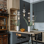 Подвесной светильник с белыми стеклянными элементами и бронзовыми вставками Высота 90 см Gabriel Scott Luna варинант исполнения - 8 | Loft Concept в Кирове