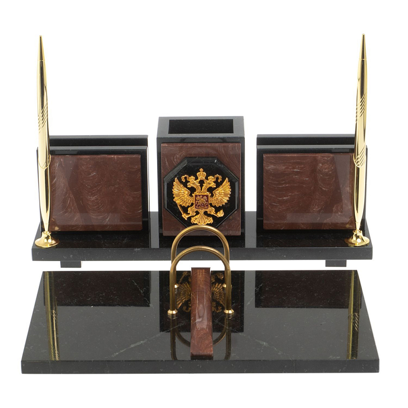 Настольный письменный набор из камня лемезит с гербом России Royal Accessory Золотой Лемезит Настольный письменный набор из камня лемезит с гербом России Royal Accessory Золотой Лемезит в Кирове | Loft Concept