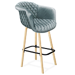 Барный стул со спинкой и мягкой обивкой с ромбами на 4-х деревянных ножках Голубой Велюр Ava Charm варинант исполнения - 1 | Loft Concept в Кирове