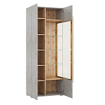 Шкаф-витрина с фасадом цвета серый бетон и стеклянными дверками Grace of Furniture варинант исполнения - 3 | Loft Concept в Кирове