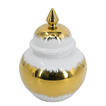 Ваза белая с крышкой и золотистыми фрагментами 24 см Chinoiserie Ceramics варинант исполнения - 1 | Loft Concept в Кирове