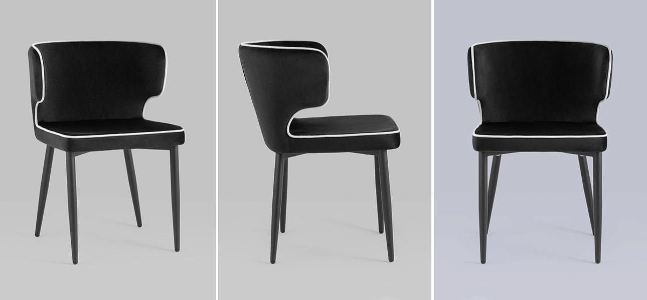 Стул Mateo Chair Черный Велюр с Белым кантом Стул Mateo Chair Черный Велюр с Белым кантом - Loft-Concept в Кирове