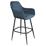 Барный стул со спинкой и подлокотниками на 4-х металлических ножках Douglas Rhombus Синий Велюр варинант исполнения - 1 | Loft Concept в Кирове