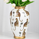 Ваза белая овальная с рисунком леопардов и золотыми акцентами LEOPARD Collection варинант исполнения - 2 | Loft Concept в Кирове