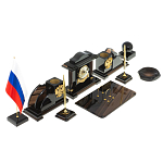 Настольный письменный набор с часами из природного камня обсидиана National Еmblem варинант исполнения - 2 | Loft Concept в Кирове