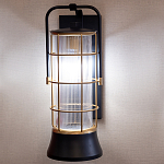 Настенный фонарь цилиндрической формы с рифленым стеклом в золотом каркасе на черном прямоугольном основании Eurofase варинант исполнения - 10 | Loft Concept в Кирове