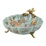 Блюдо из голубого фарфора с бронзовой птичкой Blue Garden варинант исполнения - 1 | Loft Concept в Кирове