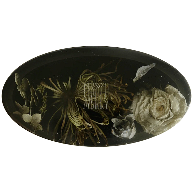 Шкатулка из эпоксидной смолы с цветами черная Epoxy Resin Oval Box Black Черный в Кирове | Loft Concept 