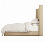 Кровать двуспальная бежевая с основанием из массива дерева с мягким изголовьем Flax Beds варинант исполнения - 2 | Loft Concept в Кирове