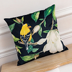 Декоративная подушка чёрная с изображением птиц и цветов Blooming Birds варинант исполнения - 2 | Loft Concept в Кирове